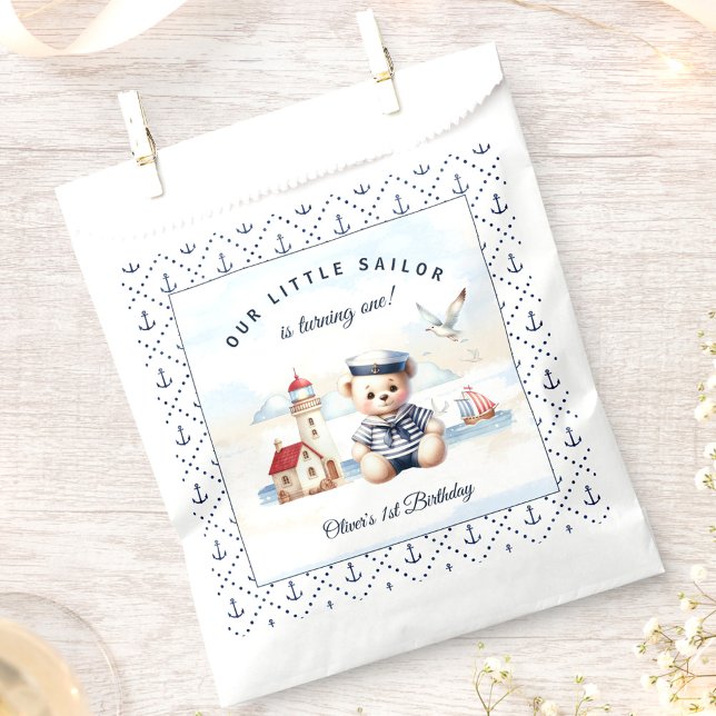 Nautical Sailor Cute Bear Summer 1st Birthday Favor Bag (Nautical Sailor Cute Bear Summer 1st Birthday Favor Bag)