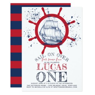 Nautical Sailor First Birthday Invitation