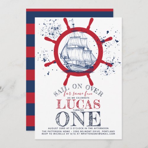 Nautical Sailor First Birthday Invitation