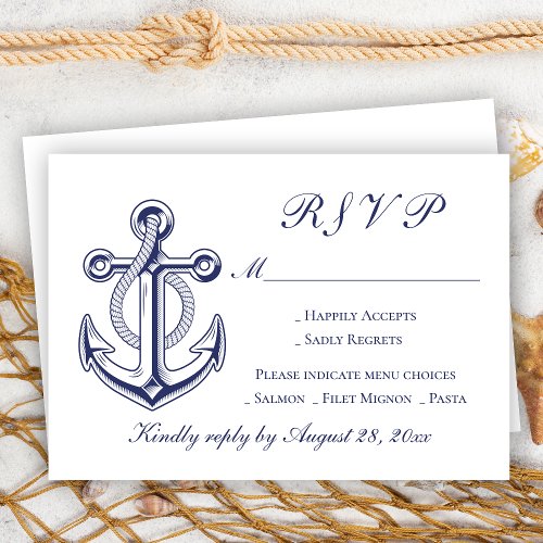 Nautical Sailor Navy Blue Anchor RSVP Wedding 