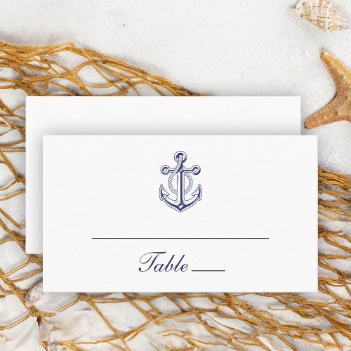 Nautical Sailor Navy Blue Anchor Wedding Place Card