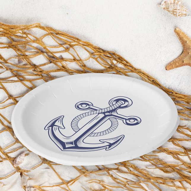 Nautical Sailor Navy Blue Ship Anchor Wedding  Paper Plates (Creator Uploaded)