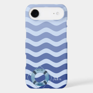 Nautical Sailor Navy Blue Waves Stripe iPhone 17 Air Case