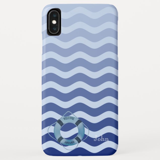 Nautical Sailor  Navy Blue Waves Stripe Case-Mate iPhone Case (Back)