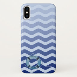 Nautical Sailor  Navy Blue Waves Stripe iPhone XS Case