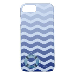 Nautical Sailor  Navy Blue Waves Stripe iPhone 8/7 Case