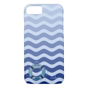 Nautical Sailor  Navy Blue Waves Stripe iPhone 8/7 Case
