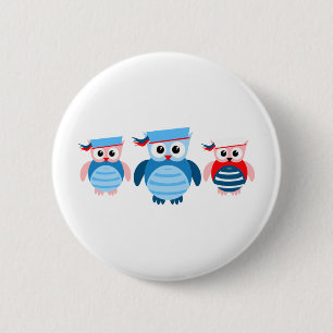 Nautical Sailor Owls Button