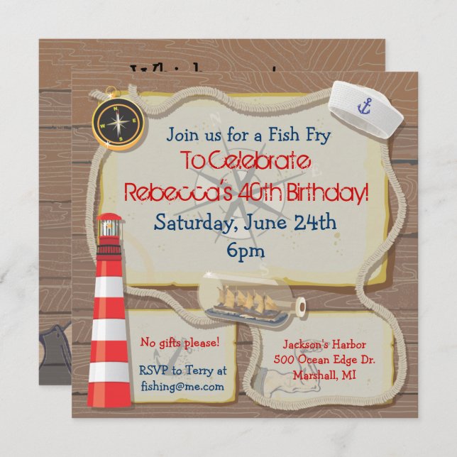 Nautical Sailor Party Invitation (Front/Back)