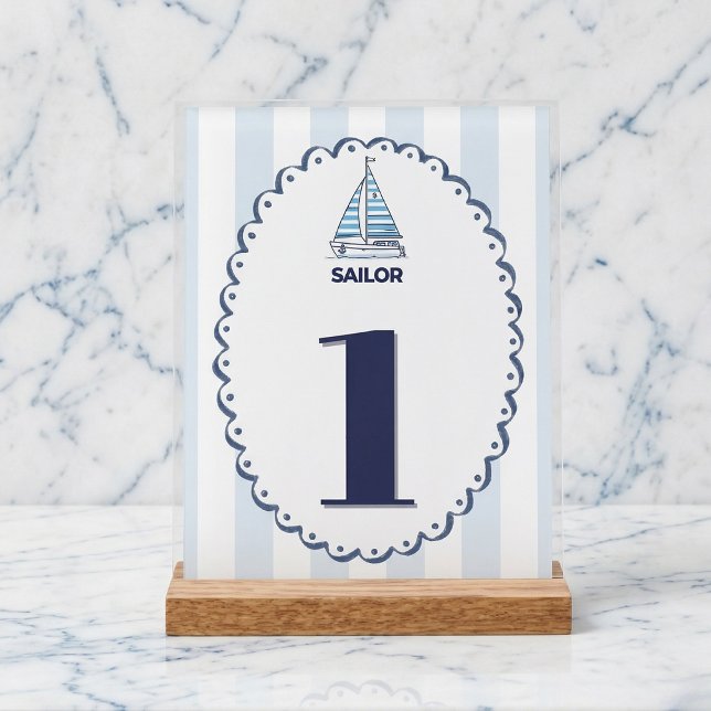 Nautical Sailor Scalloped Acrylic Table Sign (Keep your guests on course.)