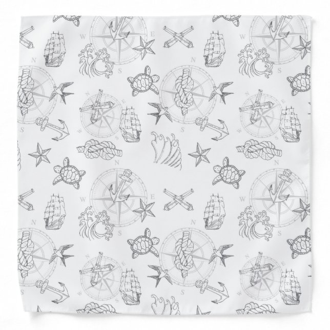 Nautical Sailor Tattoos Gray and White Patterned Bandana (Front)