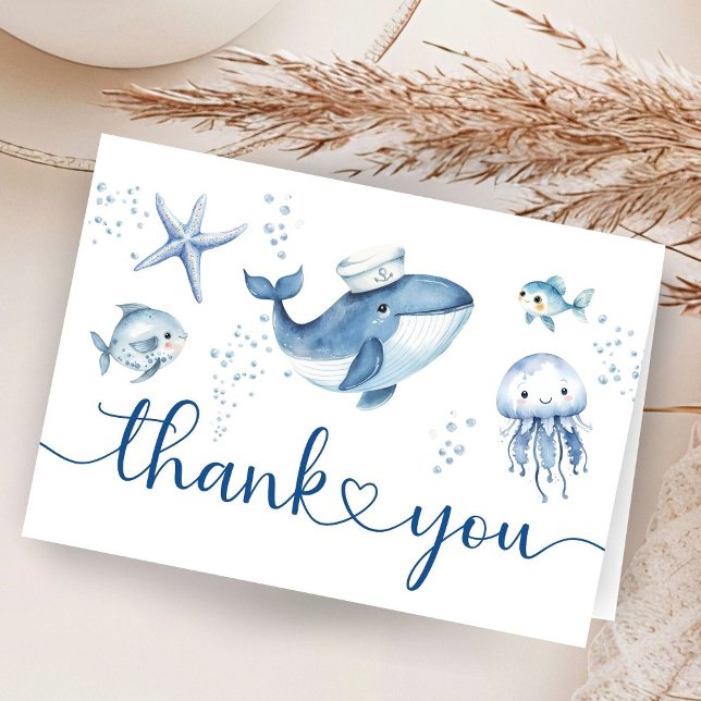 Nautical Sailor Whale Baby Shower Thank You Card (Creator Uploaded)