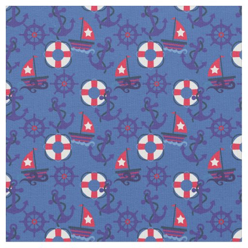 Nautical | Salboats and Anchors | Navy Blue, Red Fabric