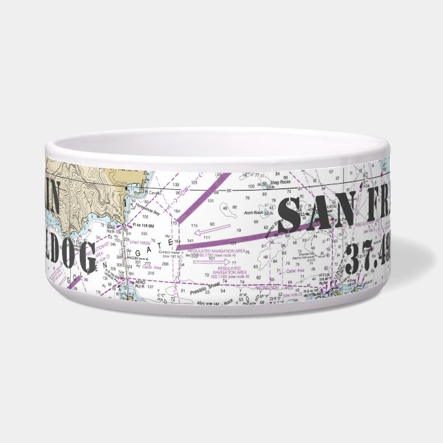 Nautical San Francisco CA Latitude Longitude Bowl (Front)