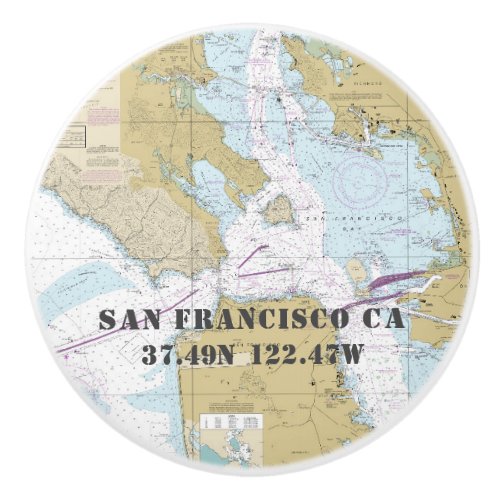 Nautical San Francisco CA Latitude Longitude Chart Ceramic Knob