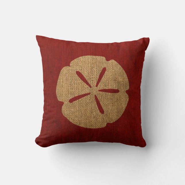 Nautical Sand Dollar Rustic Red Throw Pillow (Front)