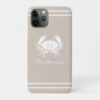Nautical Sand Tan Taupe White Crab Monogram Name