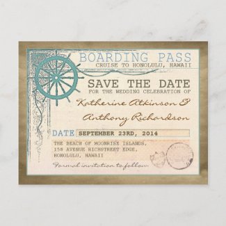 nautical save the date boarding pass postcards