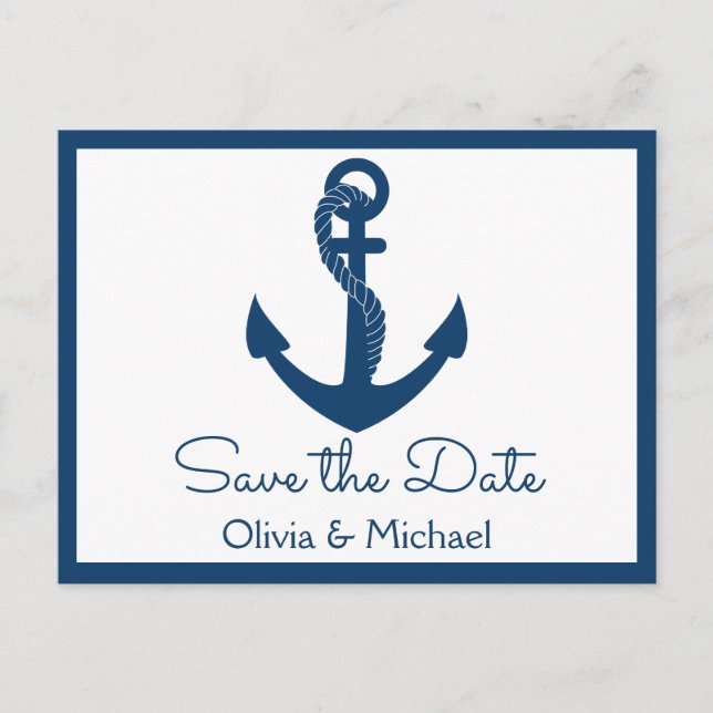 Nautical Save the Date Navy Anchor Engagement Postcard (Front)
