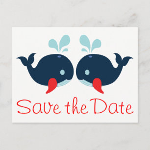 Nautical Save The Date Navy Red Whales Wedding Announcement Postcard