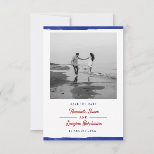 Nautical Save the Date Rustic Blue Paint Photo