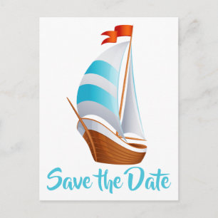 Nautical Save the Date Sailboat Blue Turquoise Announcement Postcard