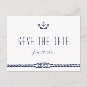 Nautical Save The Date White with Anchors Announcement Postcard