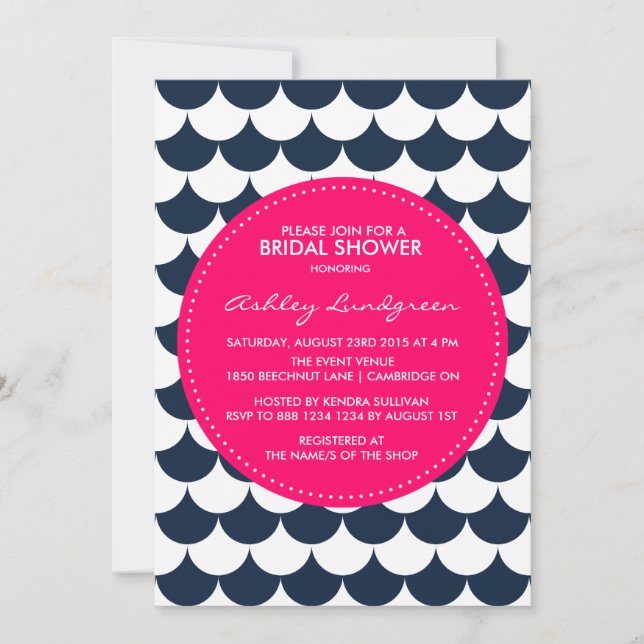 Nautical Scallop Pattern Bridal Shower Invitation (Front)