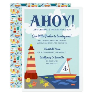 Nautical Scene Kids Birthday Party Invitation