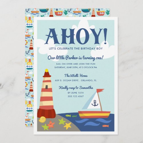 Nautical Scene Kids Birthday Party Invitation