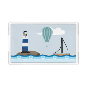 Nautical Scene with Lighthouse and Sailboat Acrylic Tray