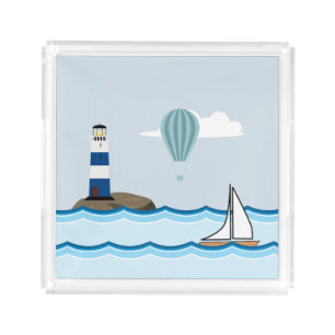 Nautical Scene with Lighthouse and Sailboat Acrylic Tray