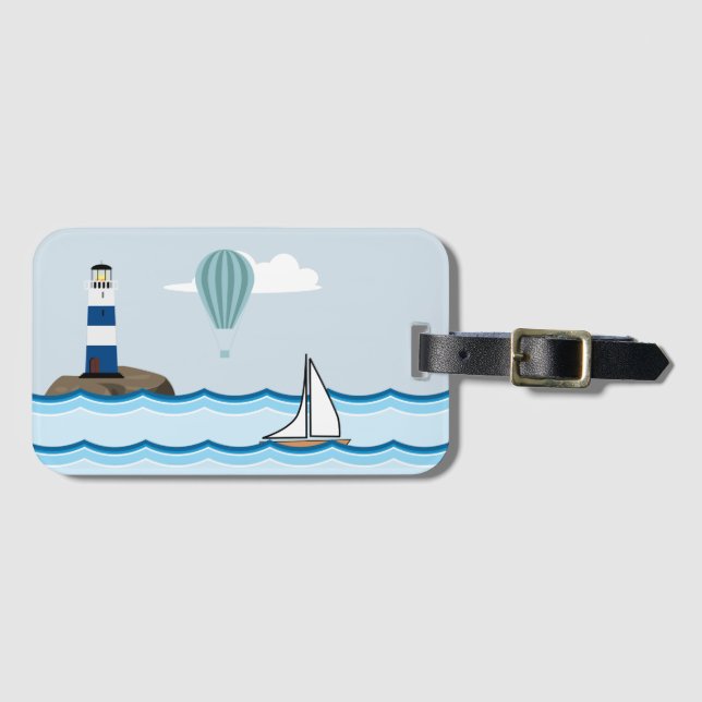 Nautical Scene with Lighthouse and Sailboat Luggage Tag (Front Horizontal)