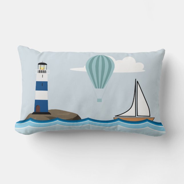 Nautical Scene with Lighthouse and Sailboat Lumbar Pillow (Front)