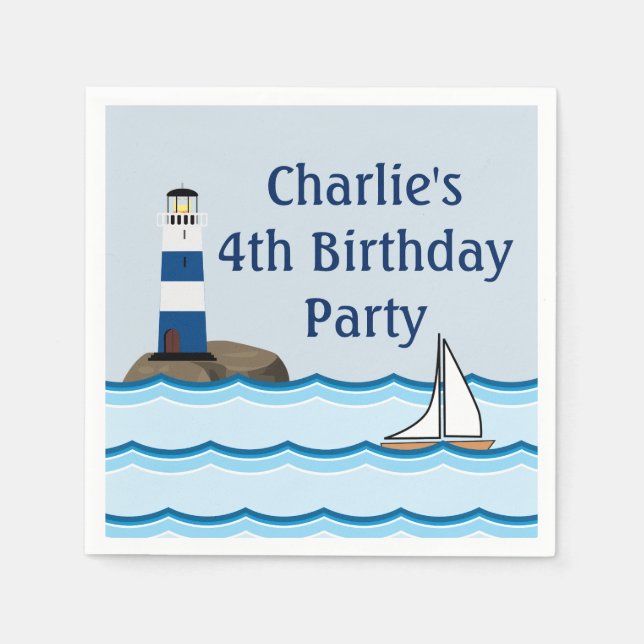 Nautical Scene with Lighthouse and Sailboat Paper Napkins (Front)
