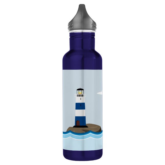 Nautical Scene with Lighthouse and Sailboat Stainless Steel Water Bottle (Left)