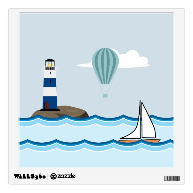 Nautical Scene with Lighthouse and Sailboat Wall Decal (Front)