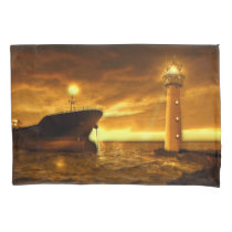 Nautical Scene with Lighthouse Pillow Case