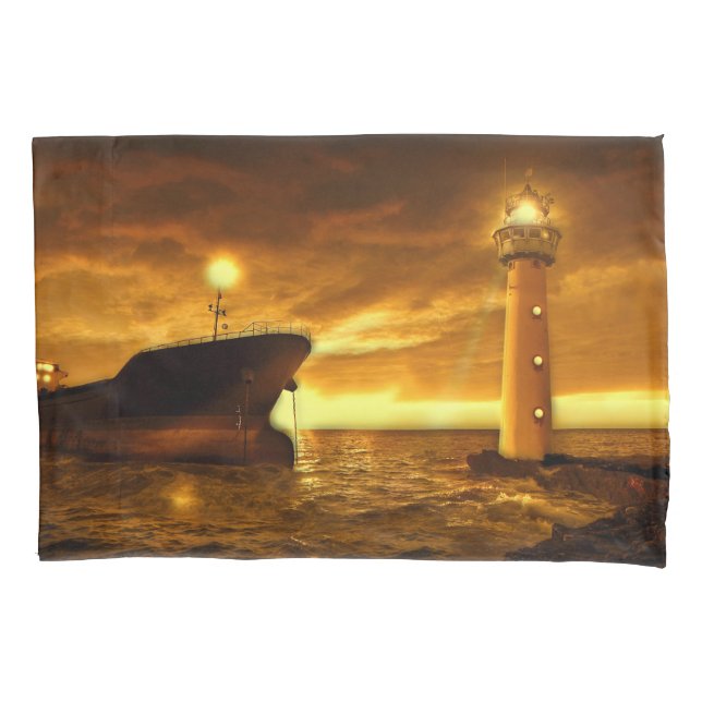 Nautical Scene with Lighthouse Pillow Case (Front)