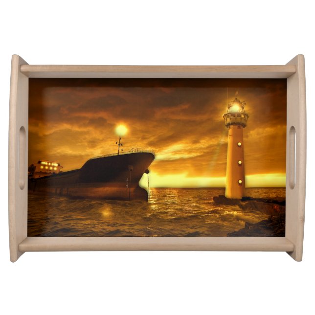 Nautical Scene with Lighthouse Serving Tray (Front)