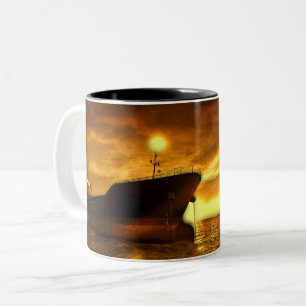 Nautical Scene with Lighthouse Two-Tone Coffee Mug