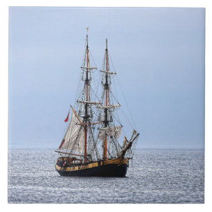 Nautical Schooner Blue Skies Ceramic Tile