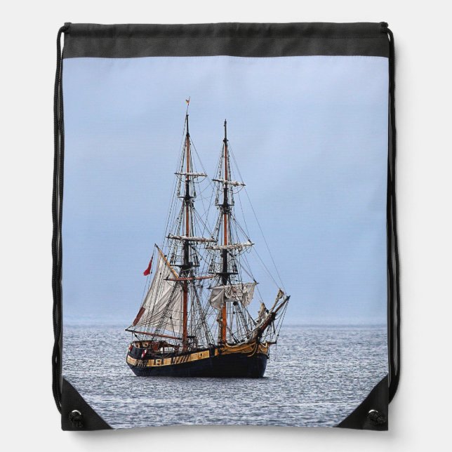 Nautical Schooner Blue Skies Drawstring Bag (Front)