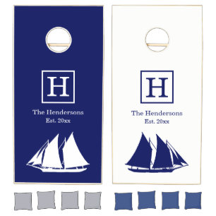 Nautical Schooner Clipper Ship Colors Blue White Cornhole Set