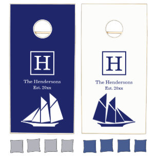 Nautical Schooner Ship Colors Blue White Cornhole Set