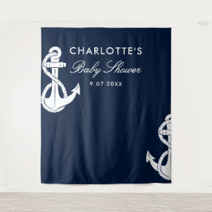 Nautical Script Baby Shower Navy Blue Backdrop