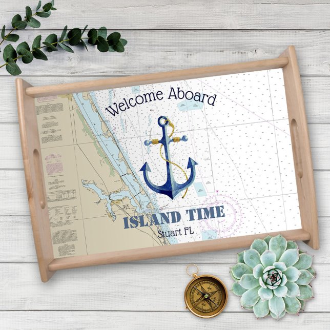 Nautical SE Florida Boat Name Welcome Aboard Serving Tray (Creator Uploaded)
