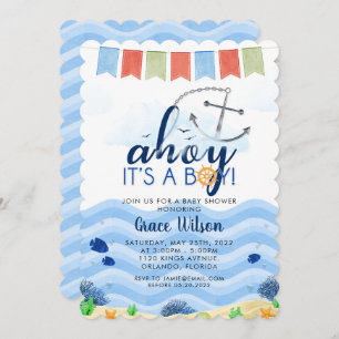 Nautical Sea Ahoy Its a Boy Baby Shower Invitation