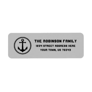 Nautical Sea Anchor Black Diamond Circle Address Label