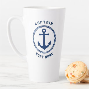 Nautical Sea Anchor Captain & Boat or Name 2 Sided Latte Mug